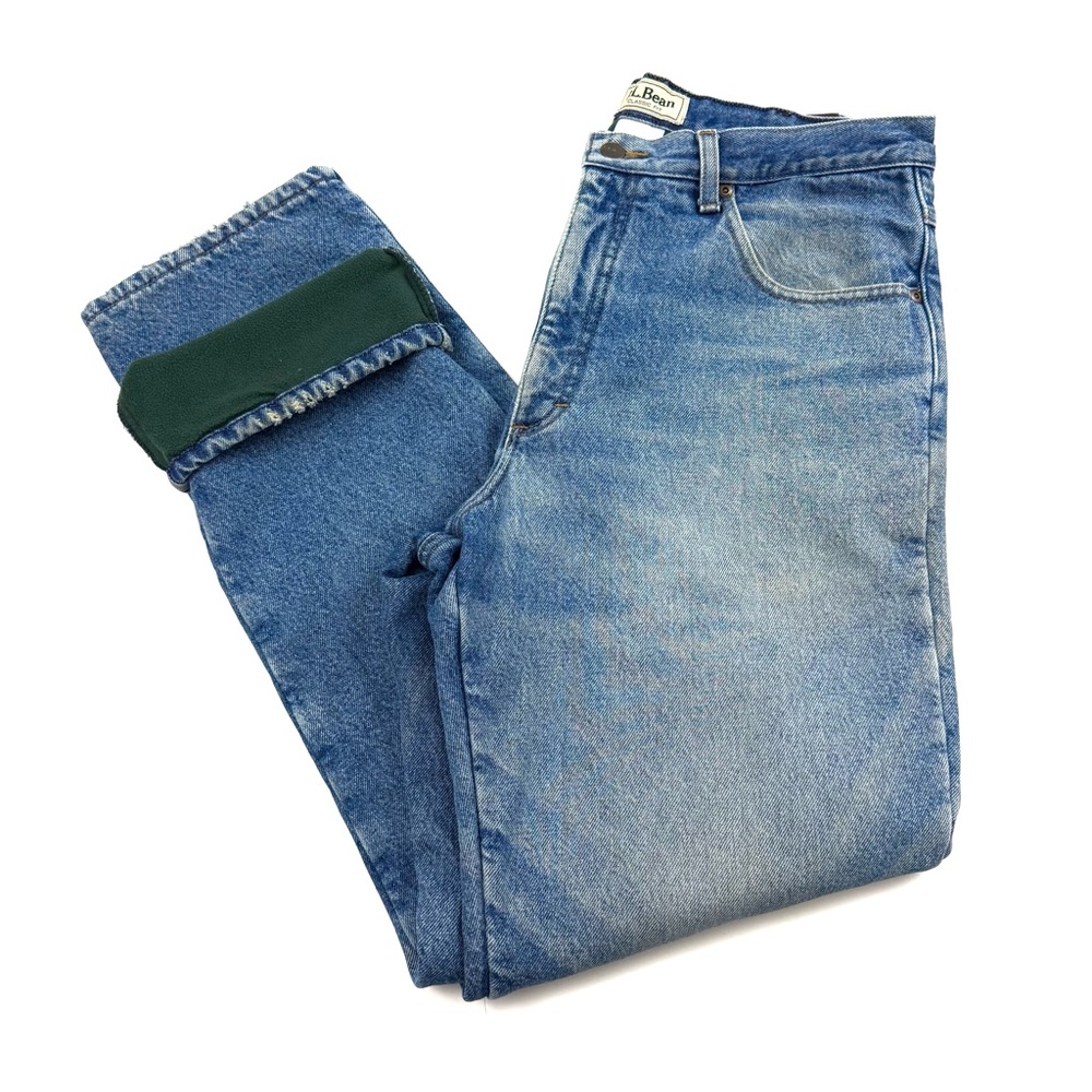 L.L. Bean Men's Straight Jeans in Light Blue with Dark Green Cuff